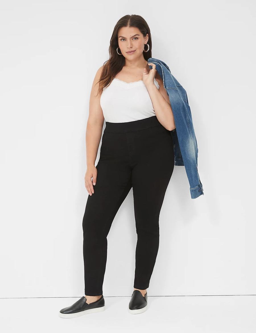 Lane Bryant High-Rise Sateen Pull-On Women Jeggings Black | EVR3241ET