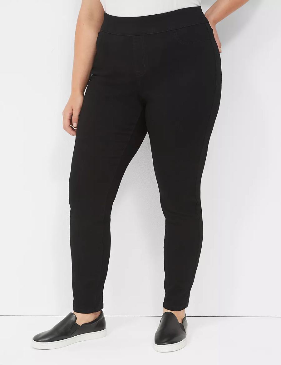 Lane Bryant High-Rise Sateen Pull-On Women Jeggings Black | EVR3241ET