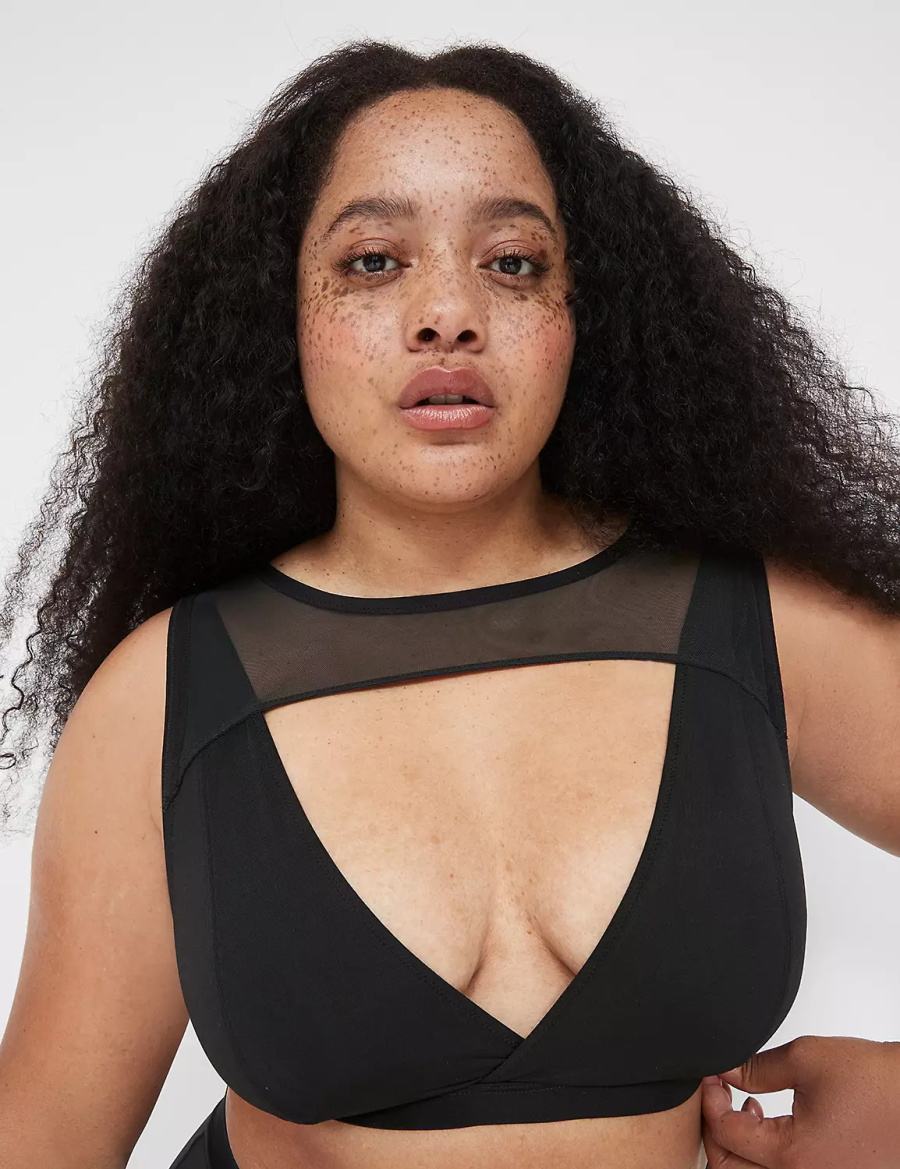 Lane Bryant High Apex With Mesh Overlay Women Bralettes Black | GHW5136AI