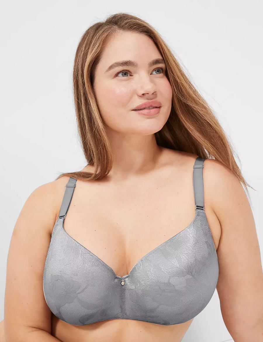 Lane Bryant Invisible Lace Backsmoother Lightly Lined Women Balconette Bra Grey | PLN912SR