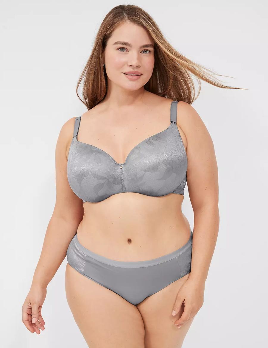 Lane Bryant Invisible Lace Backsmoother Lightly Lined Women Balconette Bra Grey | PLN912SR