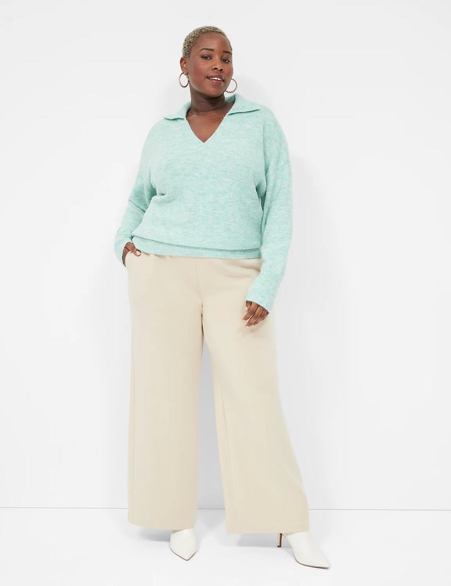 Lane Bryant Journey Knit High-Rise Wide Leg Women Pants Khaki | EEU847GB