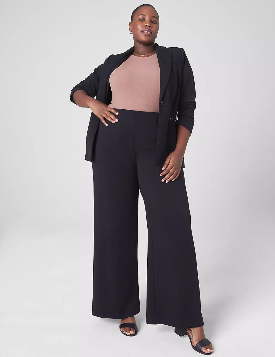 Lane Bryant Journey Knit High-Rise Wide Leg Women Pants Black | LNH5579ZW