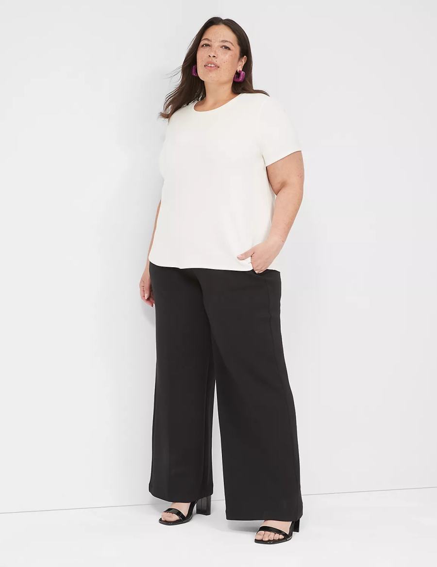 Lane Bryant Journey Knit High-Rise Wide Leg Women Pants Black | LNH5579ZW