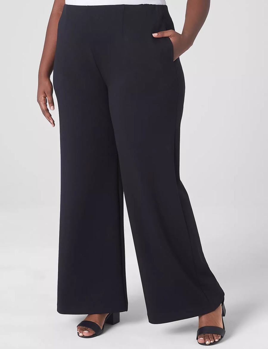 Lane Bryant Journey Knit High-Rise Wide Leg Women Pants Black | LNH5579ZW