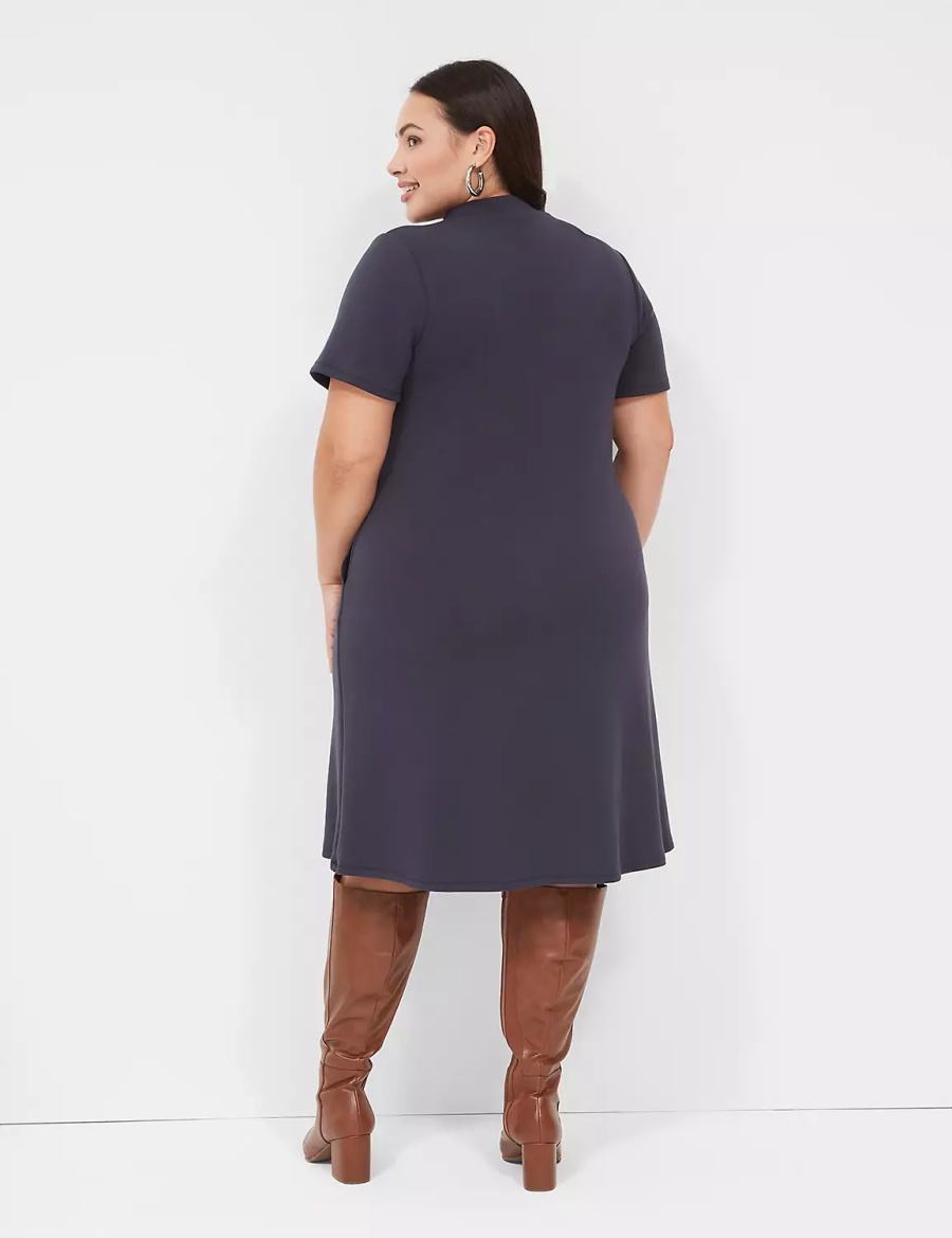 Lane Bryant Journey Short-Sleeve Mock-Neck Women Casual Dress Blue | QMK6100MY