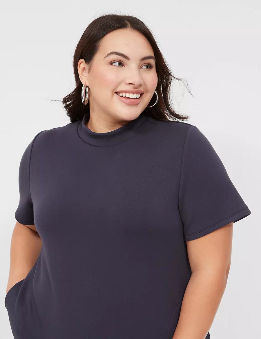 Lane Bryant Journey Short-Sleeve Mock-Neck Women Casual Dress Blue | QMK6100MY