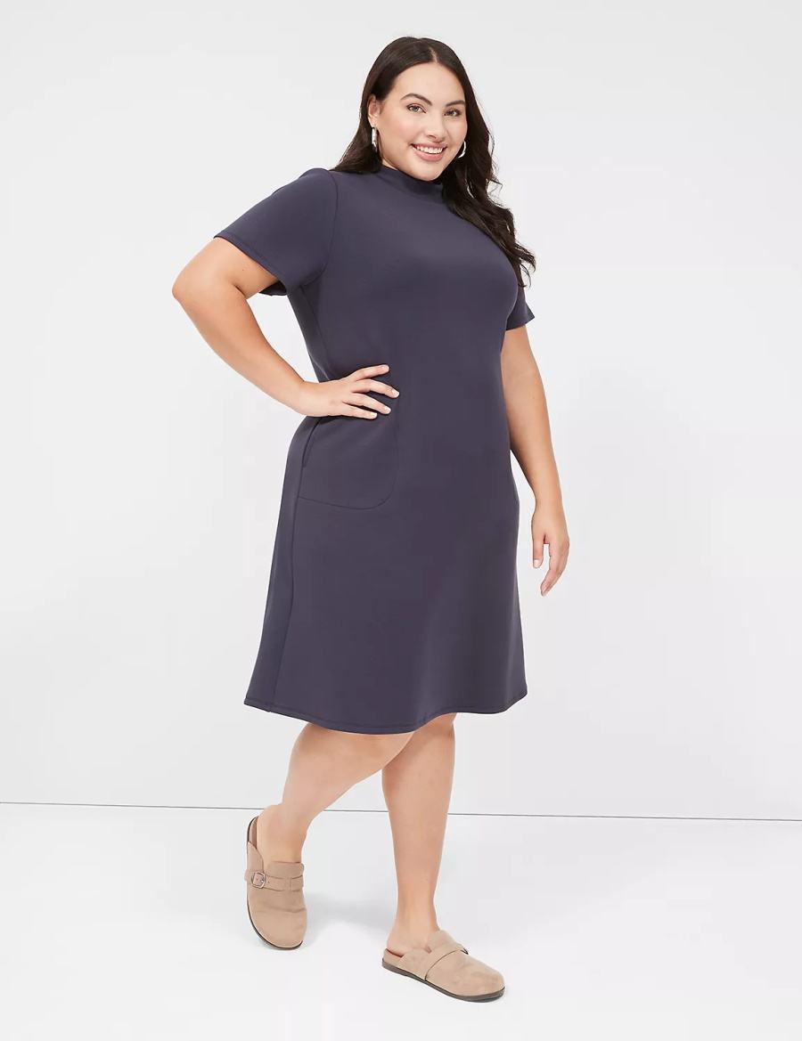 Lane Bryant Journey Short-Sleeve Mock-Neck Women Casual Dress Blue | QMK6100MY