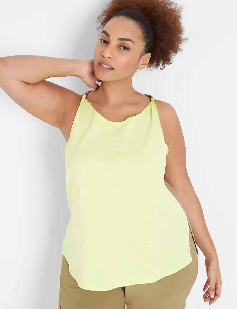 Lane Bryant LIVI Boatneck Twist-Shoulder Women Tank Top Light Green | EZW8925VC