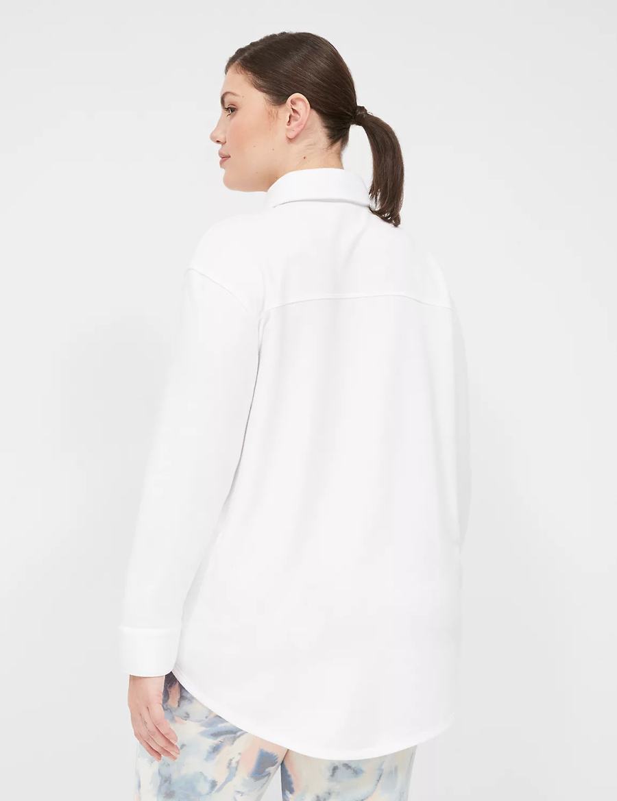 Lane Bryant LIVI Button-Front French Terry Shacket Women Shirts White | UZX6654GP