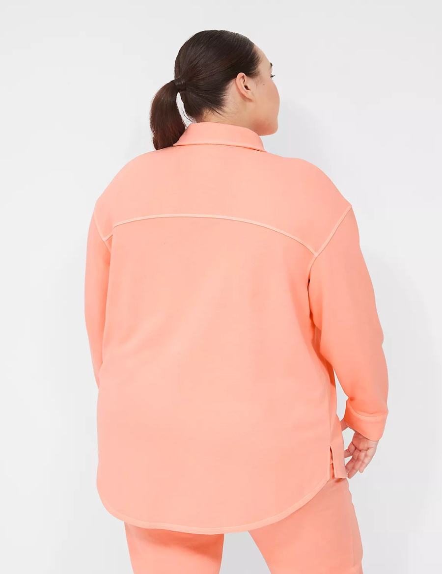 Lane Bryant LIVI Button-Front French Terry Shacket Women Shirts Coral | BSN5682ZS