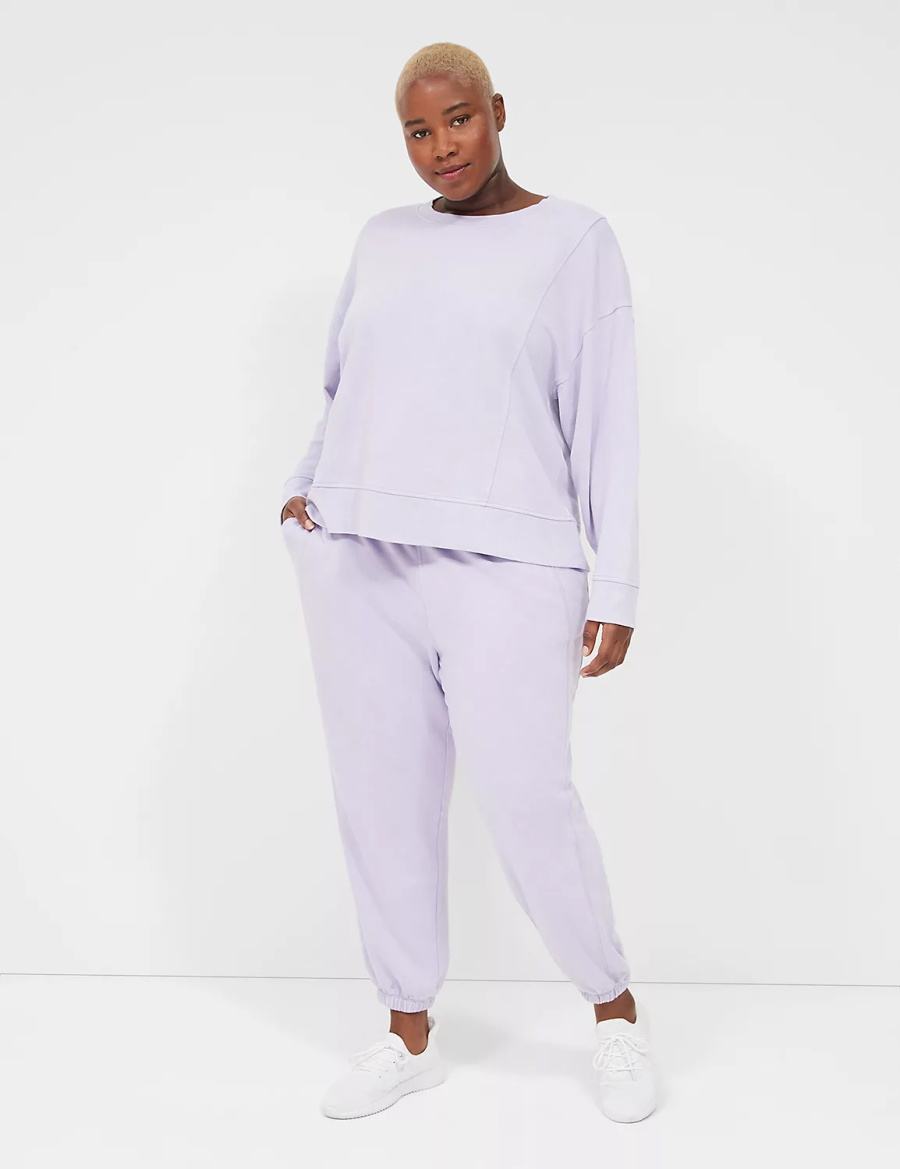 Lane Bryant LIVI Crew-Neck French Terry Washed Women Sweatshirts Purple | DOT3411QY