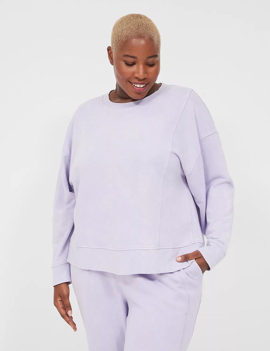 Lane Bryant LIVI Crew-Neck French Terry Washed Women Sweatshirts Purple | DOT3411QY