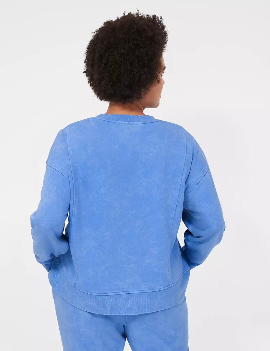 Lane Bryant LIVI Crew-Neck French Terry Washed Women Sweatshirts Blue | HRN1965MZ