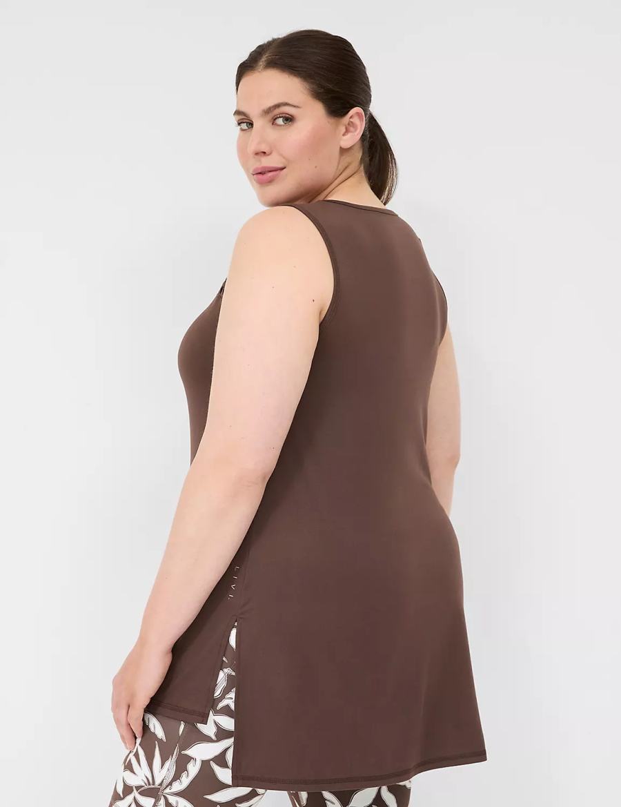 Lane Bryant LIVI Crew-Neck Macrame Women Tank Top Dark Brown | GUZ7562NL