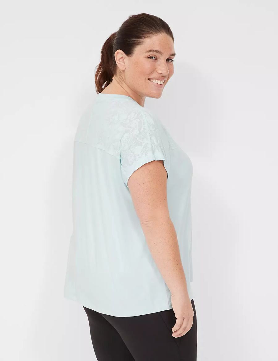 Lane Bryant LIVI Crew-Neck Mesh & Recycled LIVI Soft Tee Women T Shirts Light Green | GUL6766LE