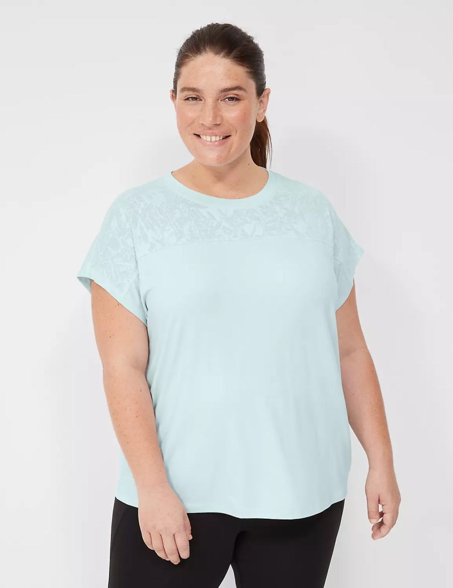 Lane Bryant LIVI Crew-Neck Mesh & Recycled LIVI Soft Tee Women T Shirts Light Green | GUL6766LE