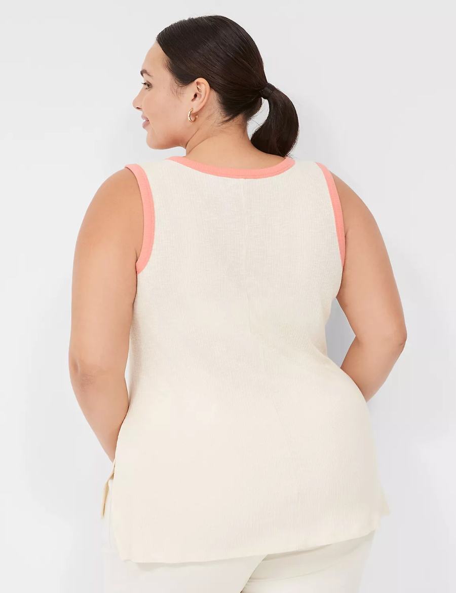 Lane Bryant LIVI Crew-Neck Rib Women Tank Top White | KNR695XZ