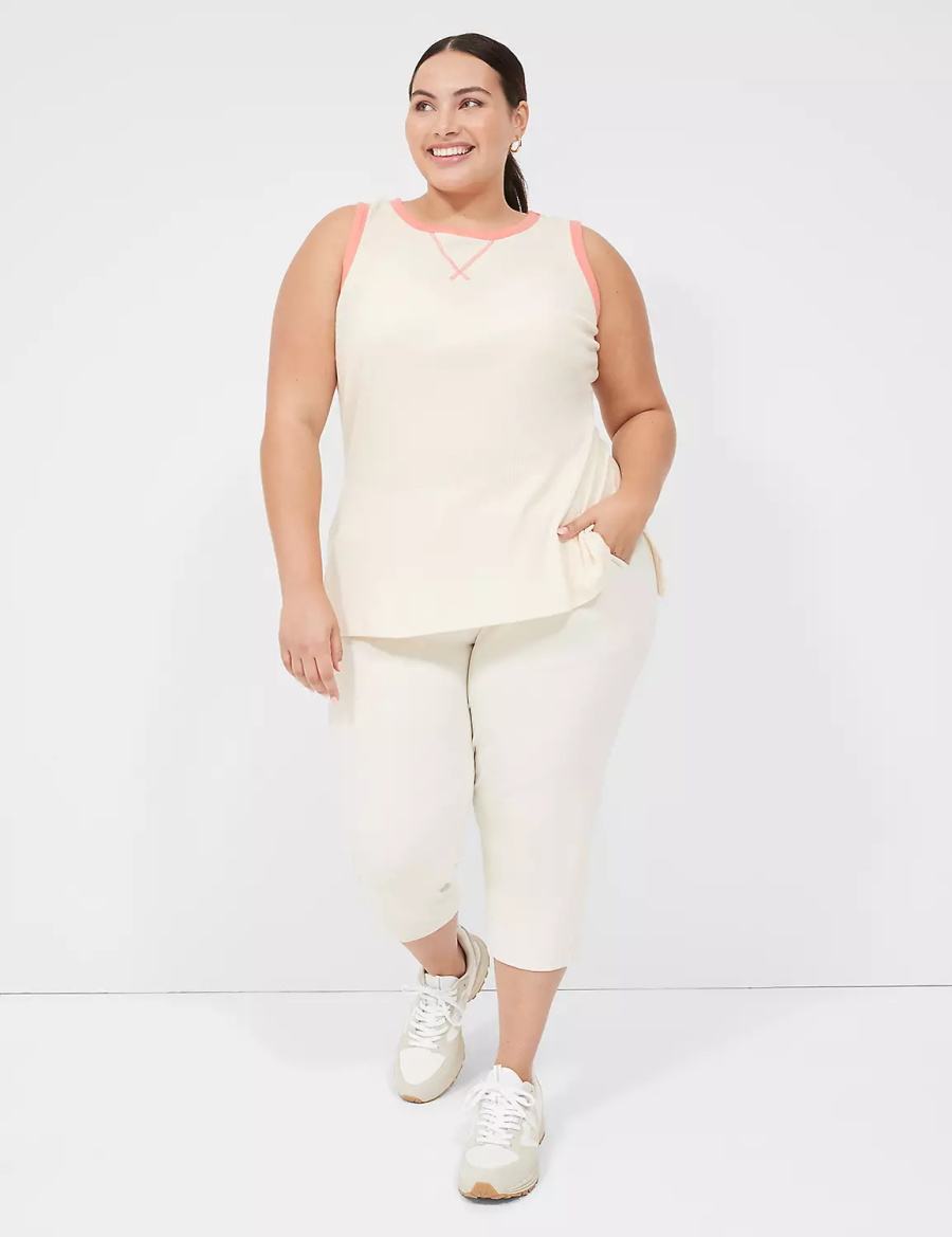 Lane Bryant LIVI Crew-Neck Rib Women Tank Top White | KNR695XZ