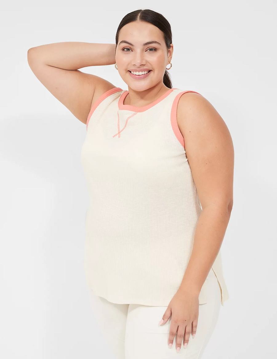 Lane Bryant LIVI Crew-Neck Rib Women Tank Top White | KNR695XZ