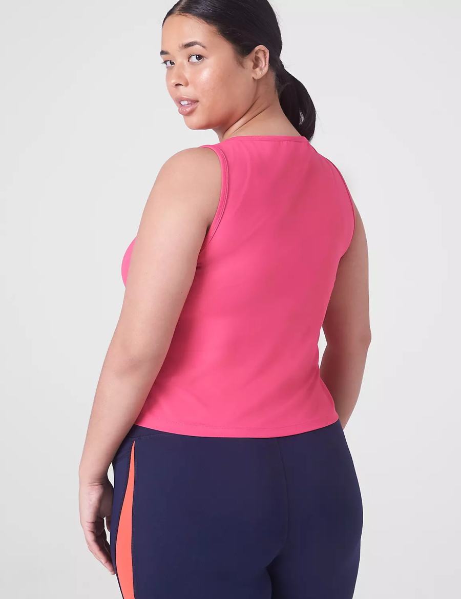 Lane Bryant LIVI Crop Snap-Up Wicking Women Tank Top Fuchsia Pink | GXL5542MB