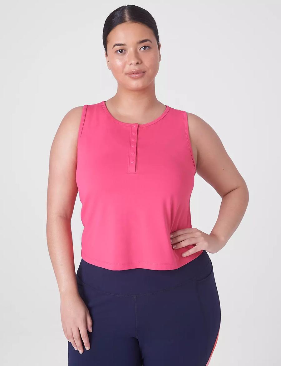 Lane Bryant LIVI Crop Snap-Up Wicking Women Tank Top Fuchsia Pink | GXL5542MB