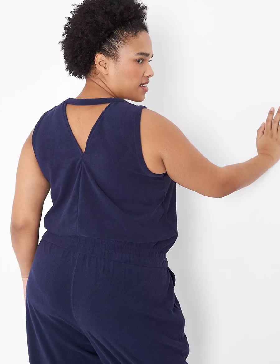 Lane Bryant LIVI Crop Towel Terry Women Tank Top Blue | KMX8589PN