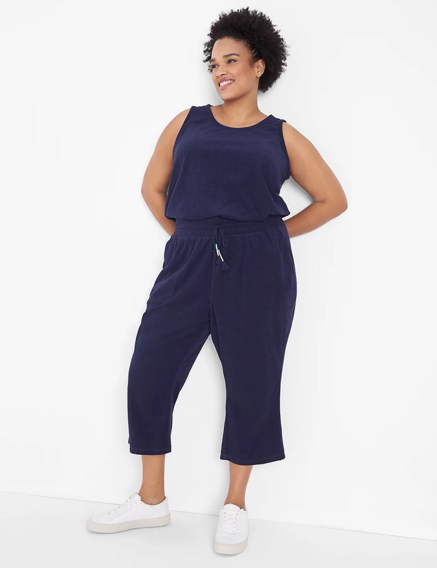 Lane Bryant LIVI Crop Towel Terry Women Tank Top Blue | KMX8589PN