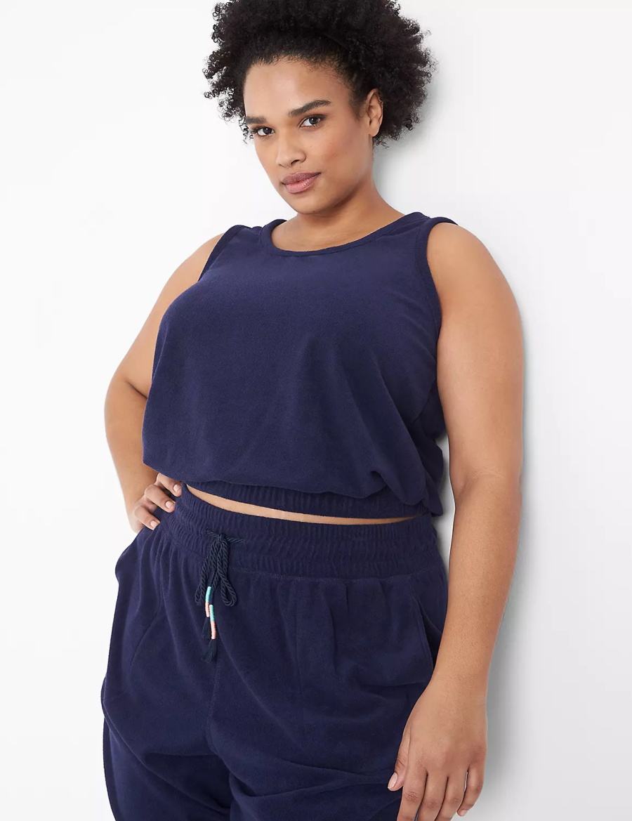 Lane Bryant LIVI Crop Towel Terry Women Tank Top Blue | KMX8589PN