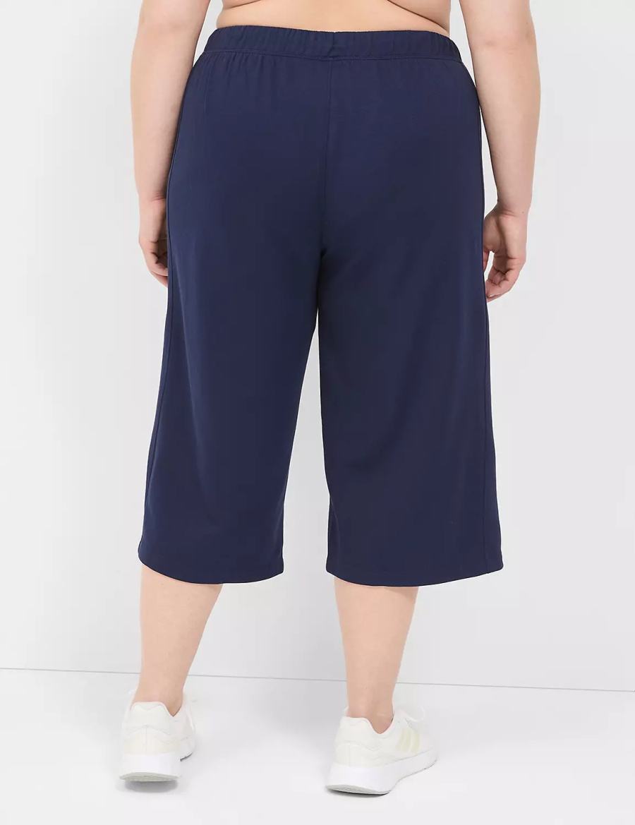 Lane Bryant LIVI French Terry Relaxed Straight Capri Women Pants Navy | PRR4264BZ