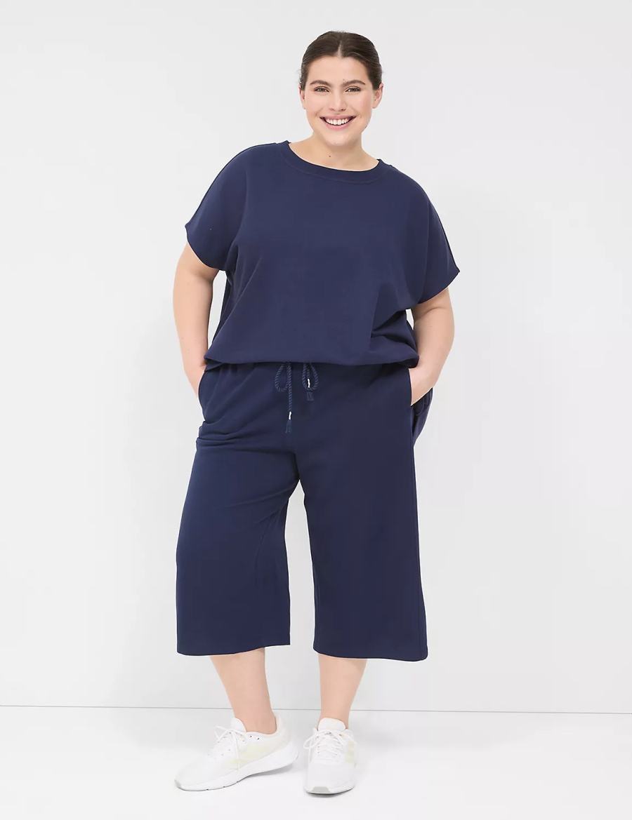 Lane Bryant LIVI French Terry Relaxed Straight Capri Women Pants Navy | PRR4264BZ