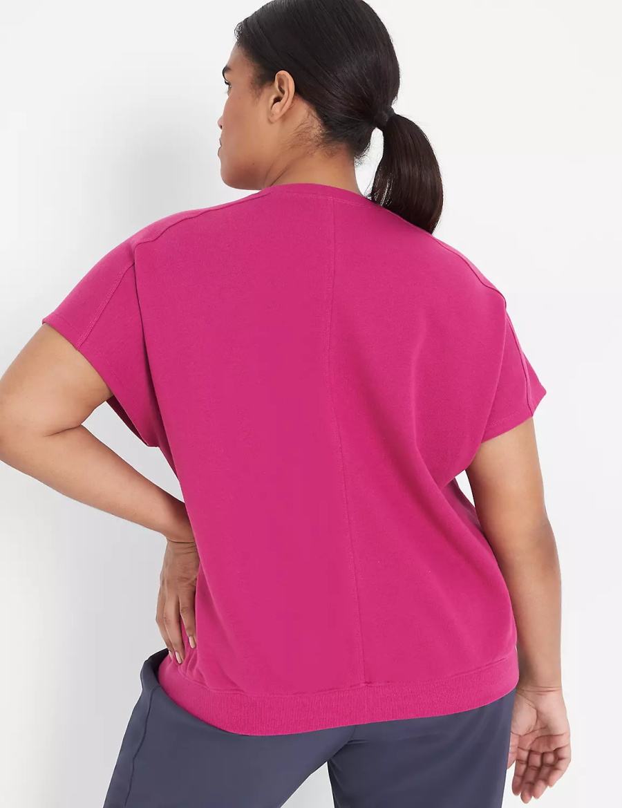 Lane Bryant LIVI French Terry Short-Sleeve Women Sweatshirts Fuchsia | DJC8412CY