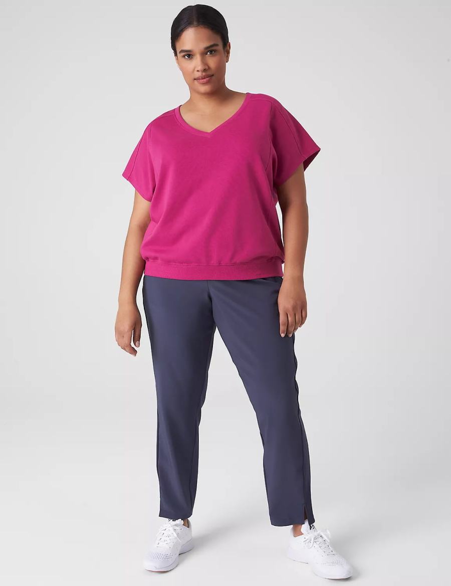 Lane Bryant LIVI French Terry Short-Sleeve Women Sweatshirts Fuchsia | DJC8412CY