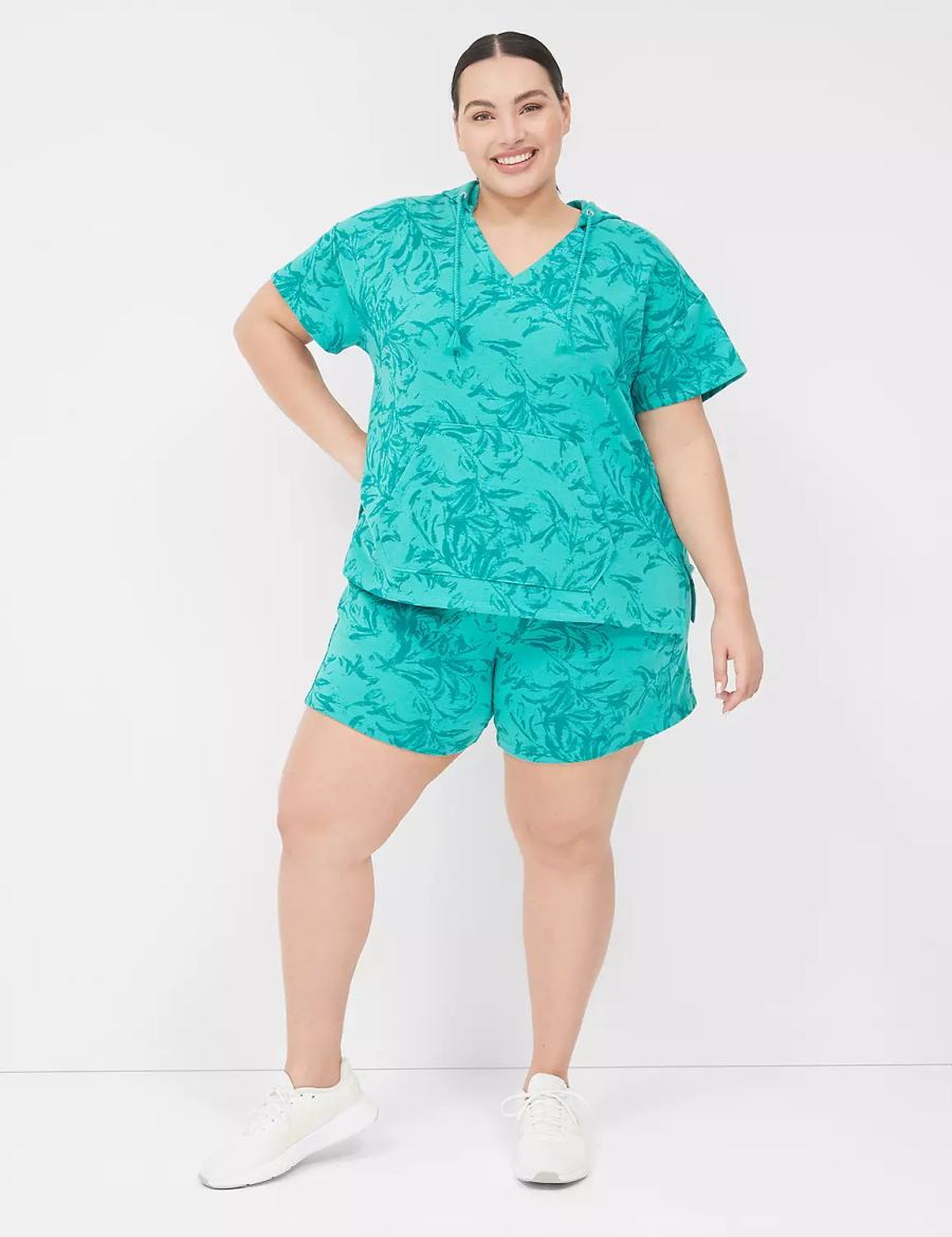 Lane Bryant LIVI French Terry Women Shorts Turquoise | QYL4580PU