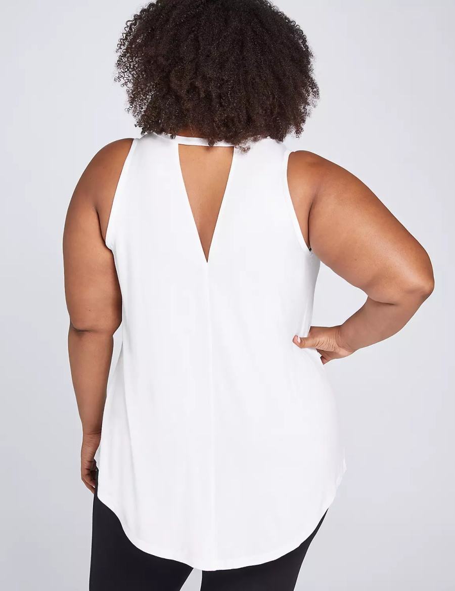 Lane Bryant LIVI High-Neck V-Back Women Tank Top White | SPF4721FA