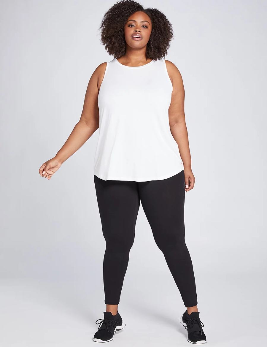 Lane Bryant LIVI High-Neck V-Back Women Tank Top White | SPF4721FA