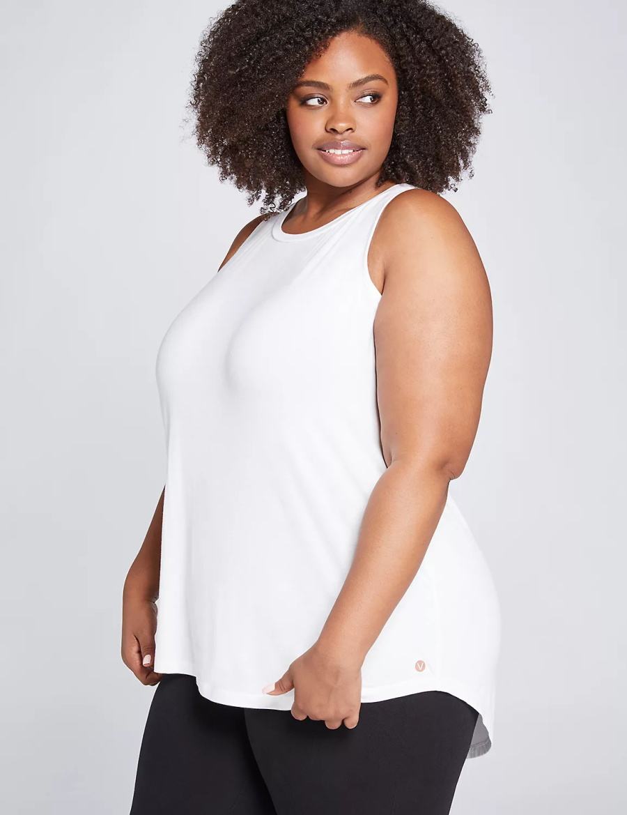 Lane Bryant LIVI High-Neck V-Back Women Tank Top White | SPF4721FA