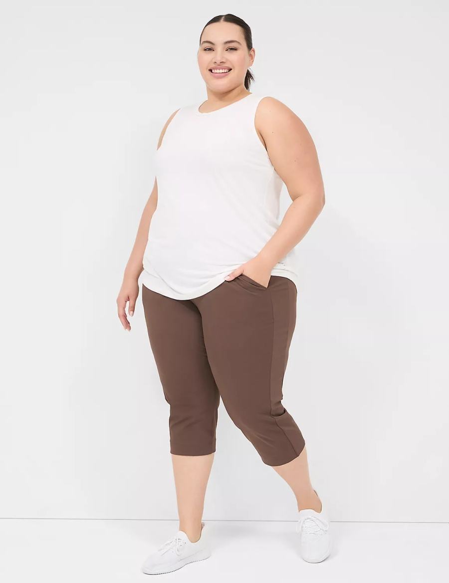 Lane Bryant LIVI Knit Capri Women Pants Dark Brown | DOV6071JX