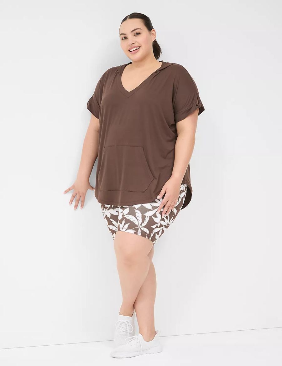 Lane Bryant LIVI Knot-Sleeve Recycled LIVI Soft Hooded Tunic Women T Shirts Dark Brown | UBT833BV