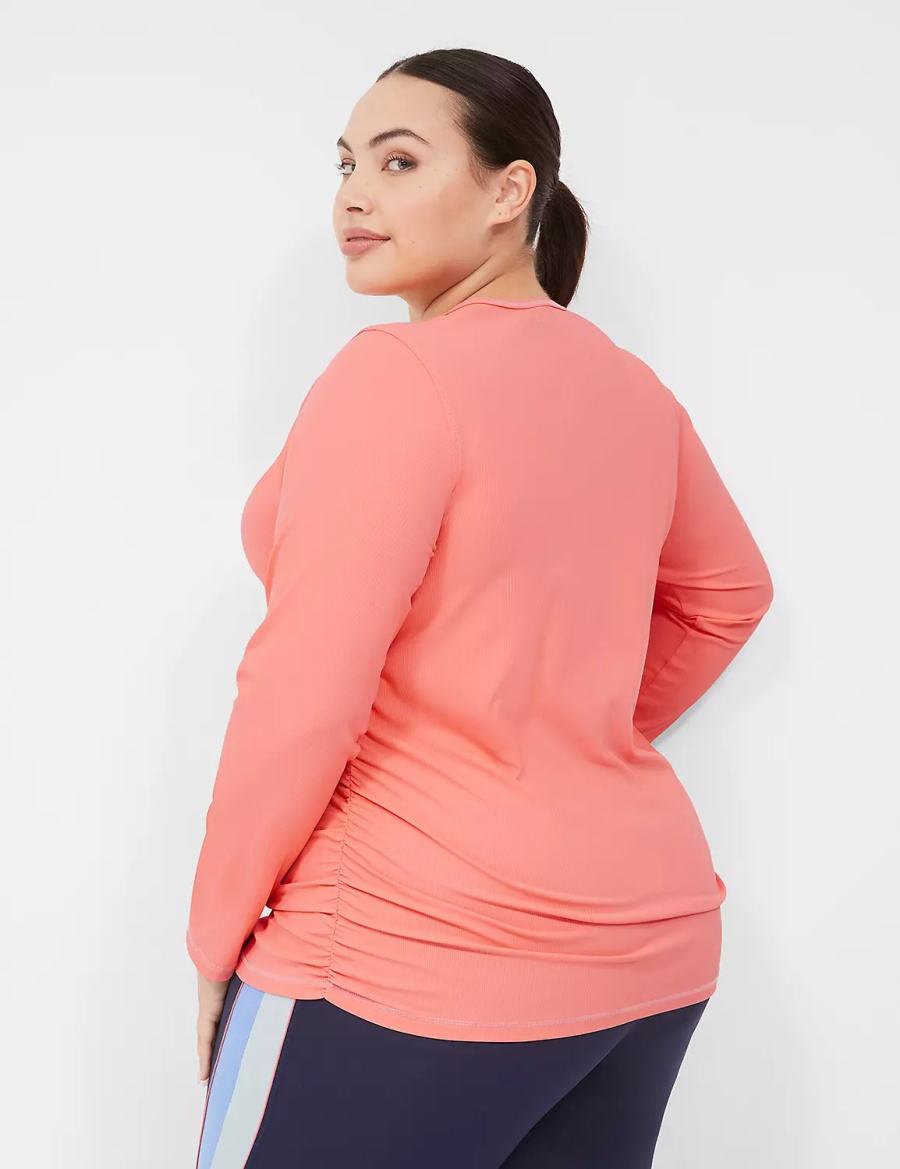 Lane Bryant LIVI Scoop-Neck Ruched Wicking Rib Top Women T Shirts Coral | PCP6868EC