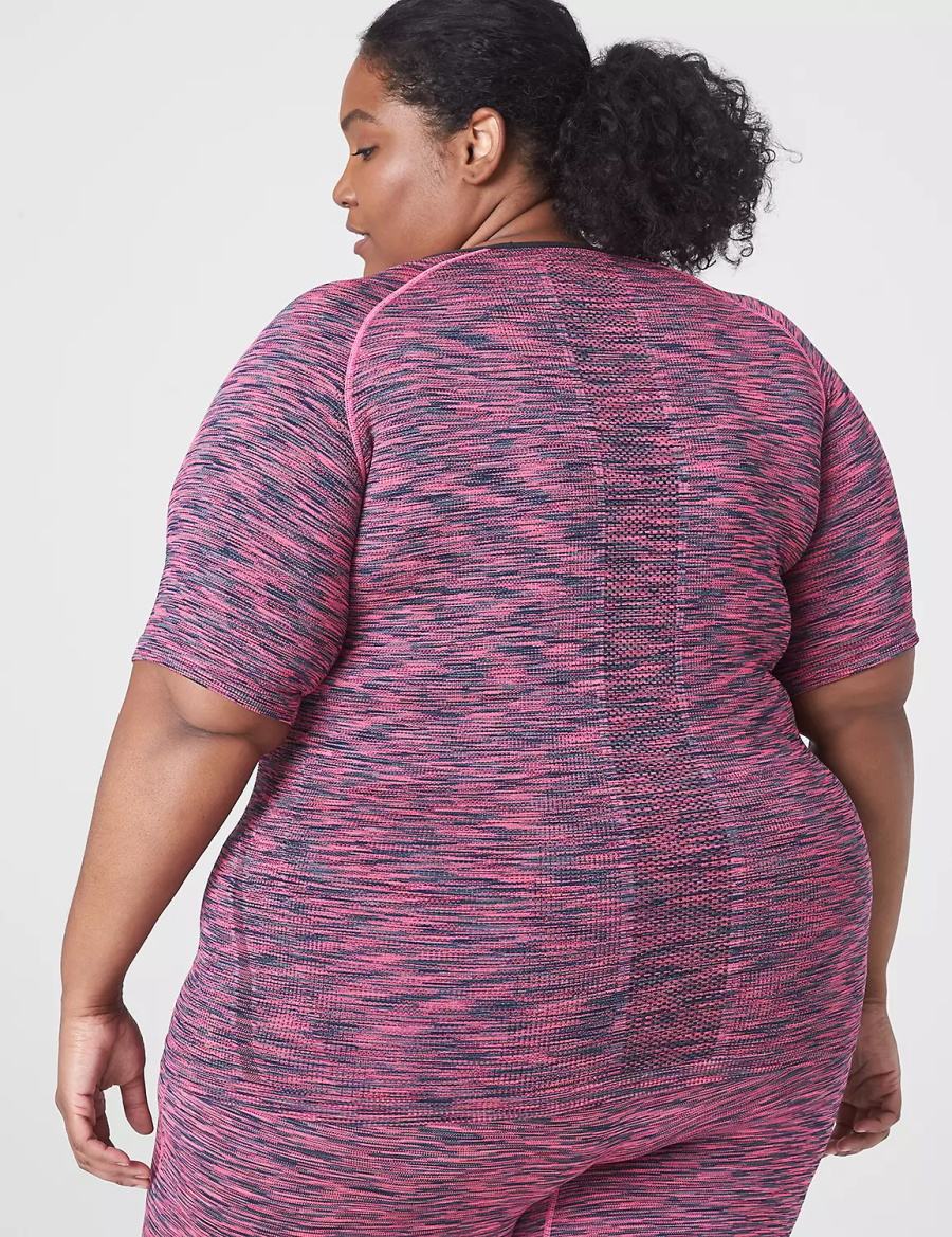 Lane Bryant LIVI Seamless Fitted Spacedye Top Women T Shirts Pink | ZLJ5167LO