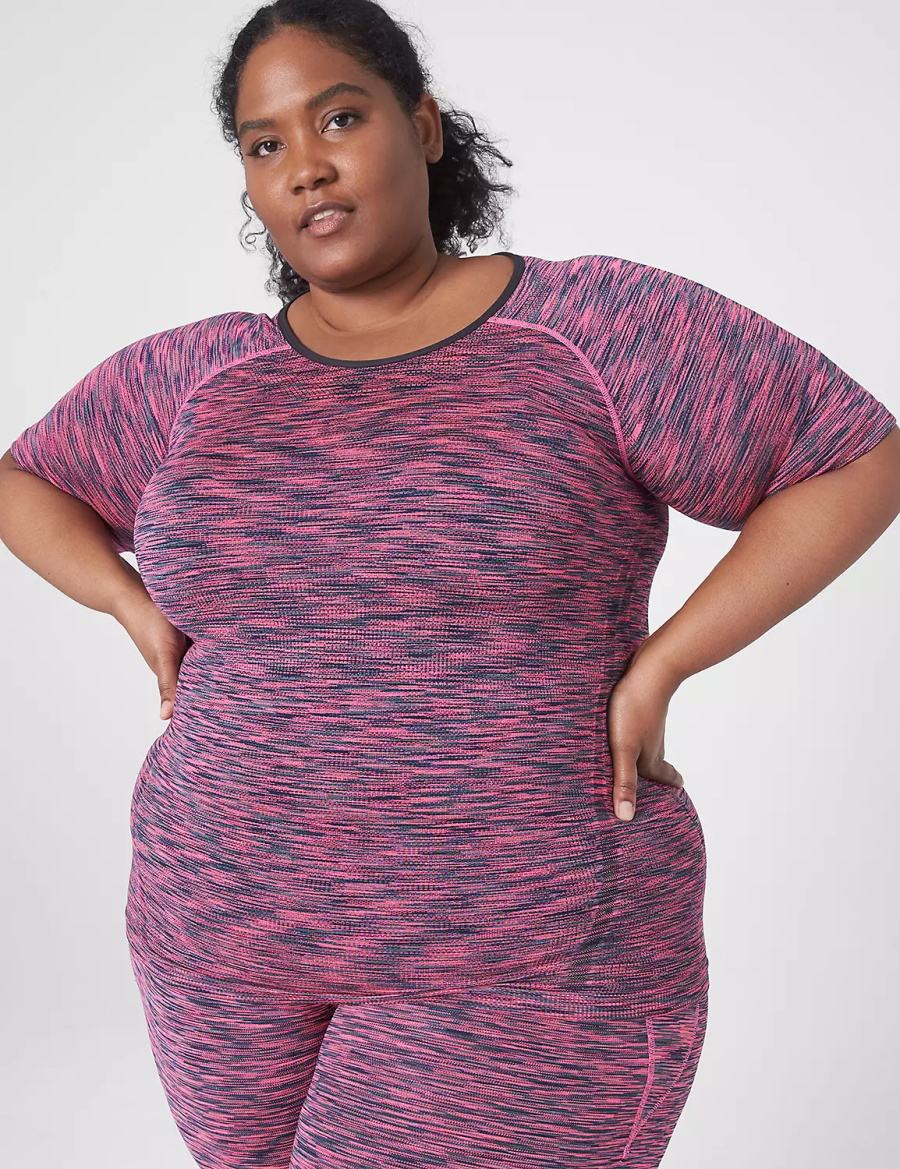 Lane Bryant LIVI Seamless Fitted Spacedye Top Women T Shirts Pink | ZLJ5167LO