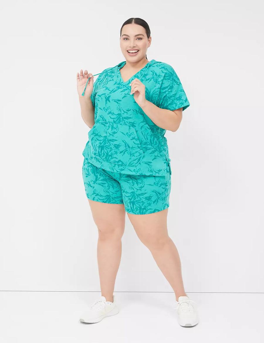 Lane Bryant LIVI Short-Sleeve French Terry Women Hoodie Turquoise | GXG8212PT