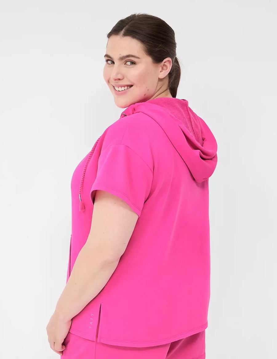 Lane Bryant LIVI Short-Sleeve French Terry Women Hoodie Pink | KUG9615HN