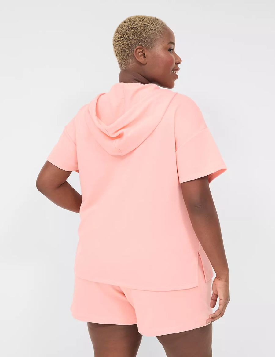 Lane Bryant LIVI Short-Sleeve French Terry Women Hoodie Pink | IVP8932XK