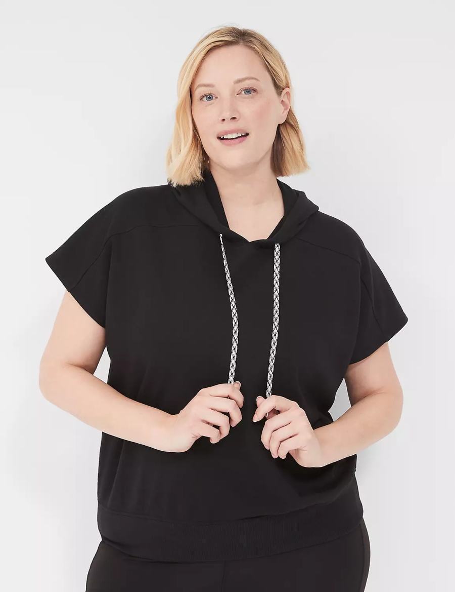 Lane Bryant LIVI Short-Sleeve French Terry Women Hoodie Black | SRM4313CH