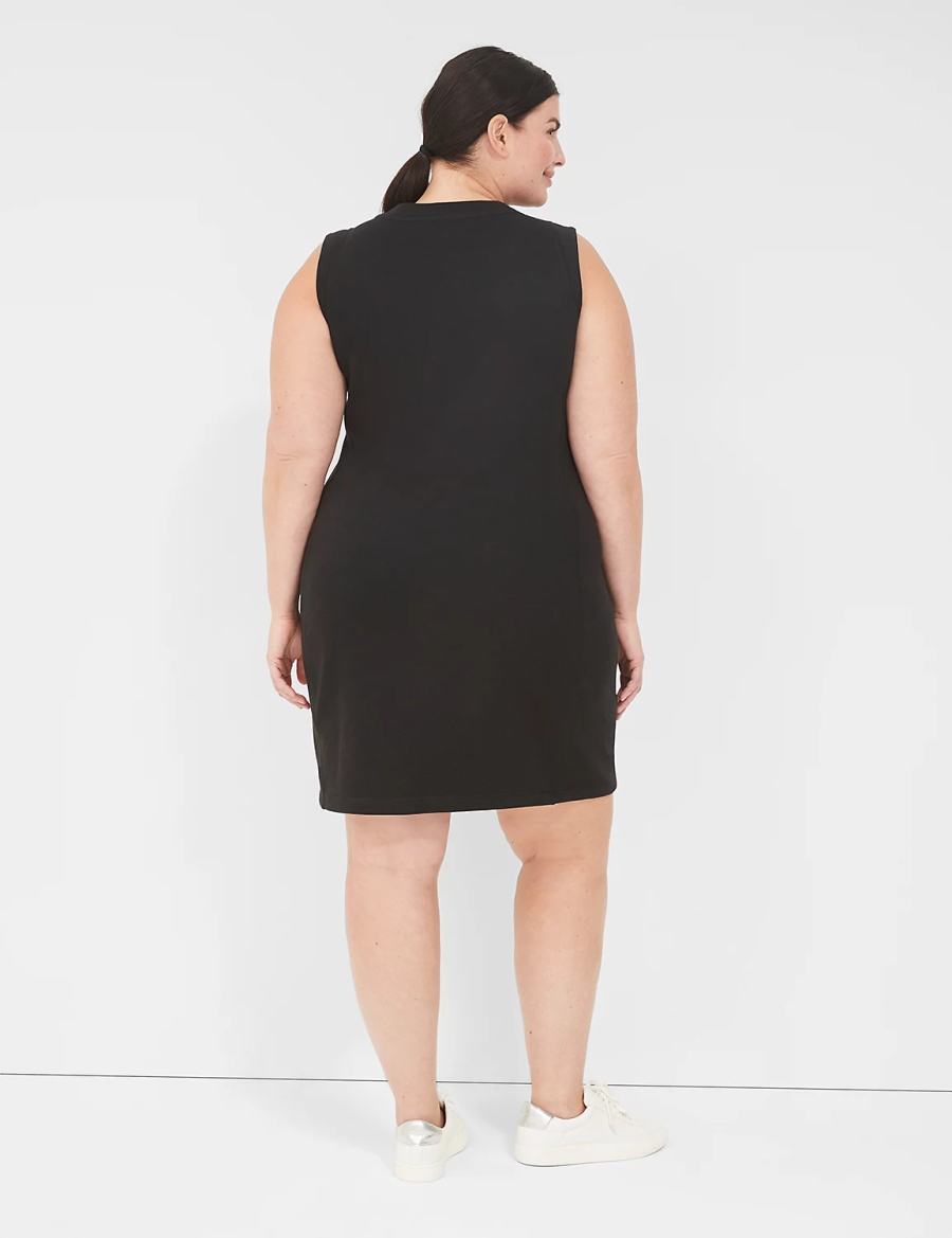 Lane Bryant LIVI Sleeveless Crew-Neck French Terry Women Casual Dress Black | VNU3298MZ