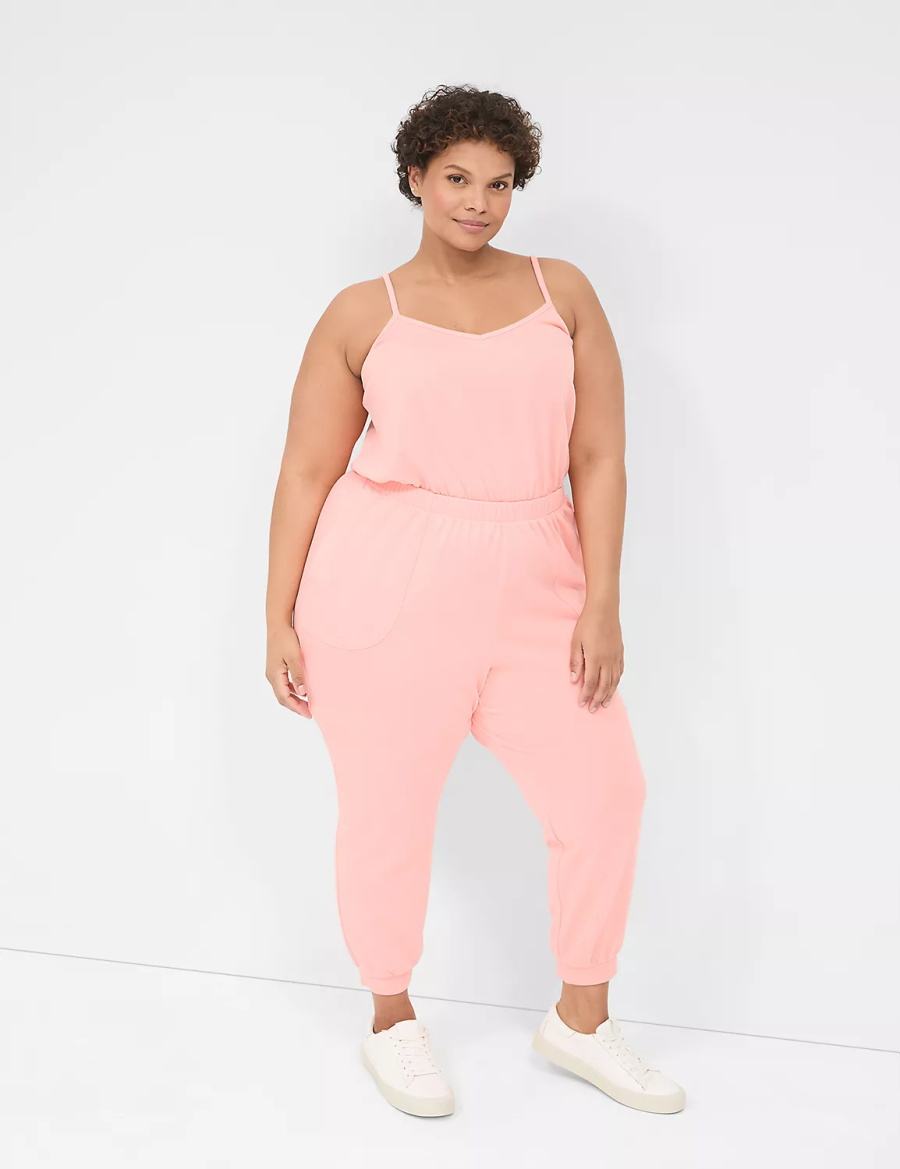 Lane Bryant LIVI Sleeveless French Terry Women Jumpsuit Pink | IPR3665IX