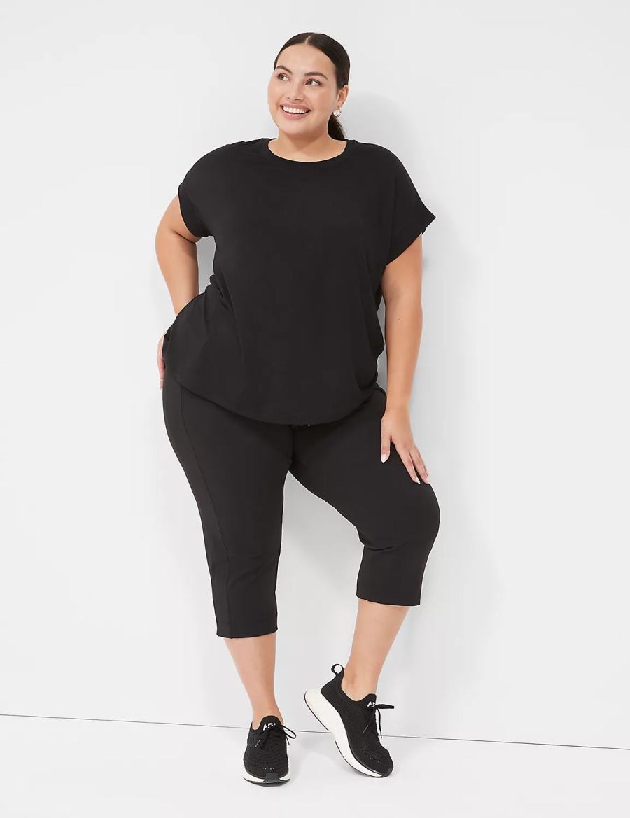 Lane Bryant LIVI Soft Crew-Neck Recycled Tee Women T Shirts Black | ZJQ8490CU