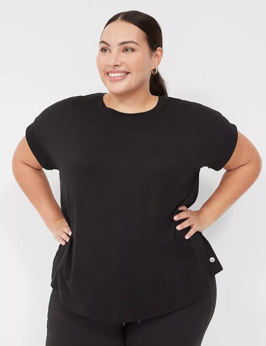 Lane Bryant LIVI Soft Crew-Neck Recycled Tee Women T Shirts Black | ZJQ8490CU